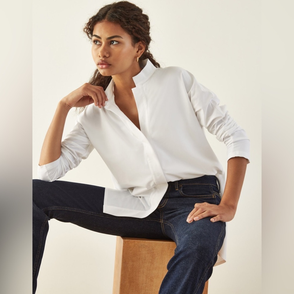 Aday Something Borrowed White Button Up Boyfriend… - image 1